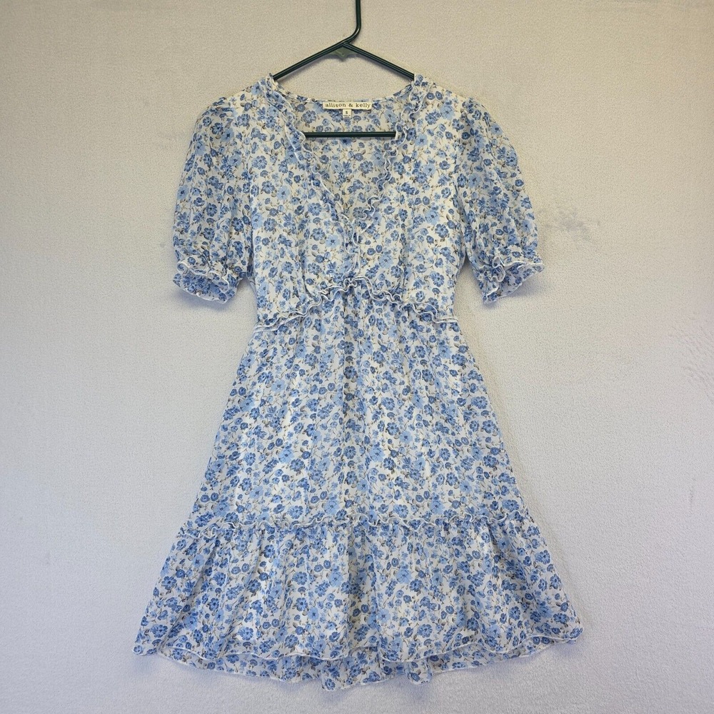Allison & Kelly Dress Womens S Babydoll Floral Cottagecore Peasant Milkmaid Blue